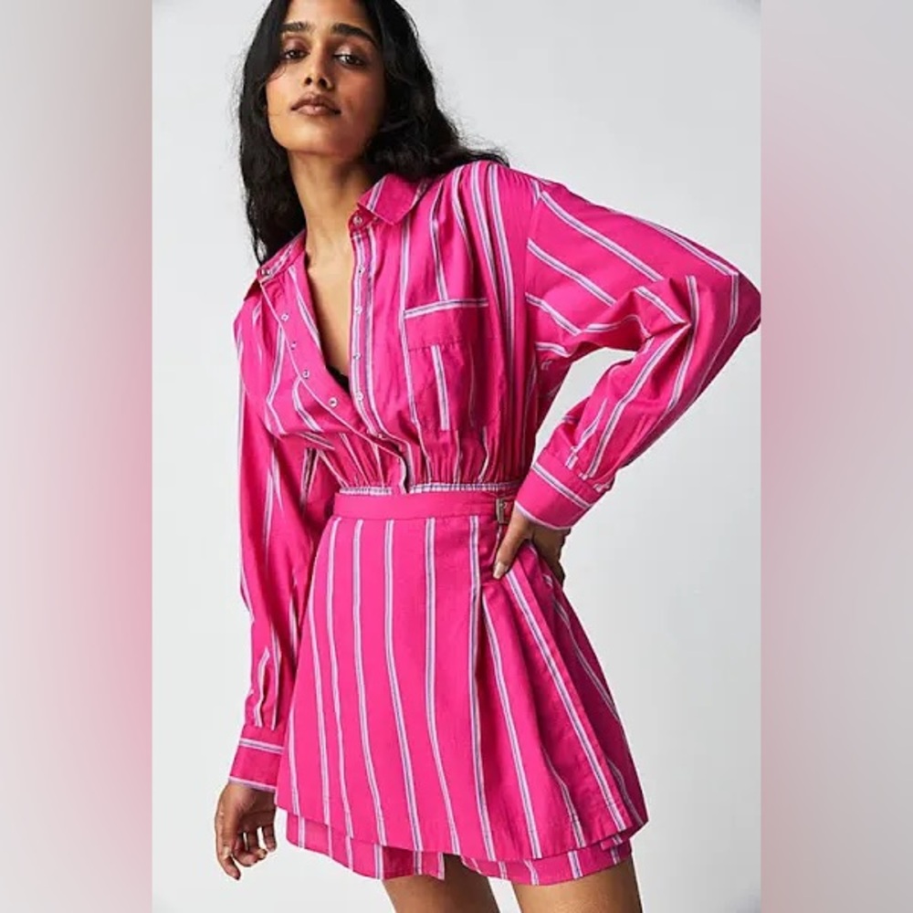 New Free people High Vibrations Shirt Dress XS pink wrap